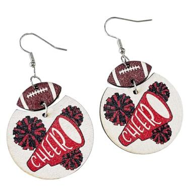 Imagem de Brincos de gota retrô de madeira de futebol americano, megafone, rugby, dia de jogo, joia de líder de torcida para fãs de esportes, Madeira, madeira