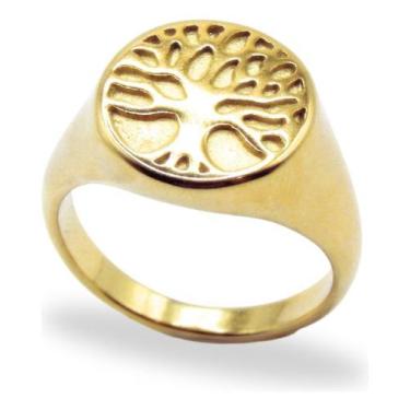Imagem de Dedeira Ouro 18K Árvore da Vida Falange Unissex Anel Paz Fé Família - 