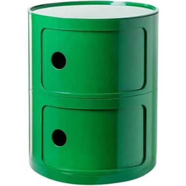 Imagem de Mesa de cabeceira redonda de plástico de 2/3/4 níveis de armazenamento com gavetas e porta deslizante armário de cabeceira moderno nórdico para quarto, verde, 30 x 40 cm