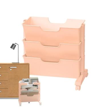 Imagem de Carrinho de livros utilitários rolantes, carrinho de arquivos rolantes para debaixo da mesa | Rack de armazenamento de lanches de 3 camadas,Organizador móvel de local de trabalho embaixo da mesa para