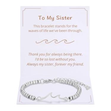 Imagem de Kvekstio Presente de onda para mulheres, Through The Waves of Life, pulseira ajustável com contas de aço inoxidável, altos e baixos, Medium, Aço inoxidável Prata, Sem Pedra Preciosa