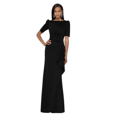 Imagem de Xscape Vestido feminino longo de manga 3/4 com franzido lateral, Preto, 38