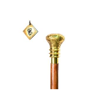 Imagem de Sailor's Art Bengala de madeira e latão antigo - Bengala com puxador lindamente esculpido para pessoas idosas - Decoração de casa vintage - Bengala destacável