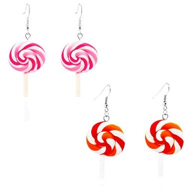 Imagem de TIANHONGYAN Conjunto de 2 pares de brincos com pingente de pirulito arco-íris colorido e criativo adorável redemoinho pirulito doce conjunto de brincos para mulheres e meninas, Metal, NC