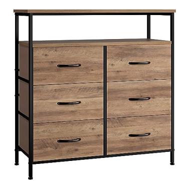 Imagem de BOTLOG Cômoda para quarto, cômoda de 6 gavetas para armário, roupas, crianças, cômoda suporte de TV com gavetas de armazenamento, topo de madeira, gavetas de tecido