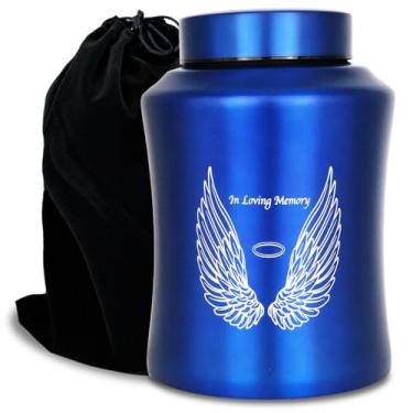 Imagem de CHIEMOT Até 160 Libras Grandes Urnas de Cremação para Cinzas Humanas Adultas, Asas de Anjo Em Memória Amorosa Urna Funerária Decorativa para Cinzas Masculinas e Femininas com Bolsa de Veludo (Azul)
