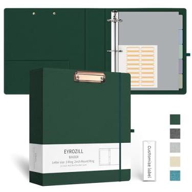 Imagem de EYROZILL Fichário com 3 argolas de 5 cm, fichário para tamanho carta (28 cm x 21,5 cm) com 5 divisórias de abas, etiquetas de pasta de arquivo e pranchetas de perfil baixo, verde escuro