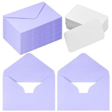 Imagem de jiebor 100 conjuntos de envelopes pequenos com pequeno presente em branco cartão de visita convite de casamento envelopes de bolso para graduações chá de casamento feriado 6 x 10 centímetros roxo