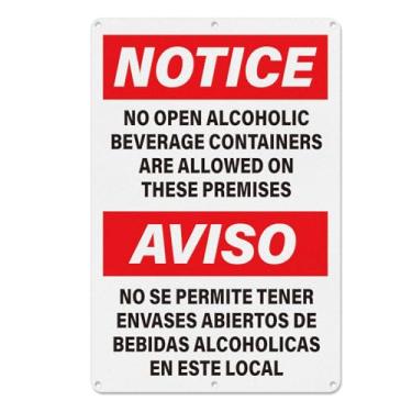 Imagem de YIKIADA Aviso Não Permitido Recipientes de Bebidas Alcoólicas Abertos Sinal Bilíngue 30,5 x 45,7 cm Alumínio Impermeável Metal Refletivo Sinais de Aviso para Negócios Externos Interior