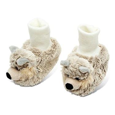 Imagem de Puzzled Sapatos De Pelúcia Macios Dollibu Gray Wolf Para Bebês - Calçados Unissex De Lã Macia E Fofa Com Lobo De Pelúcia Para Meninos Ou Meninas - Pantufa Interna Felpuda, Aquecedor De Pés De Inverno