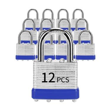 Imagem de Cadeados com a mesma chave, LQYN 12 peças de cadeado laminado com chave (1-9/16 polegadas, 40 mm), fechaduras semelhantes com chave, manilha normal, para armário de armazenamento, trava de ferrolho,