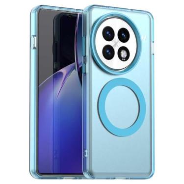 Imagem de Pzwoxukhov Capa compatível com OnePlus 13, suporta carregamento sem fio, capa magnética à prova de choque, compatível com OnePlus 13 capa azul