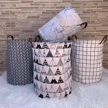 Imagem de Cesto de Roupa Organizador Brinquedos Dobrável Multiuso Tecido Imperme