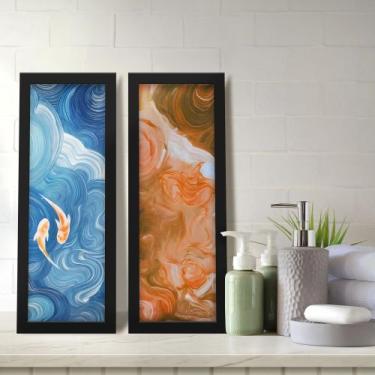 Imagem de Kit 2 Quadros Decorativos Lavabo Aquarela Azul Laranja Carpa Peixe - D