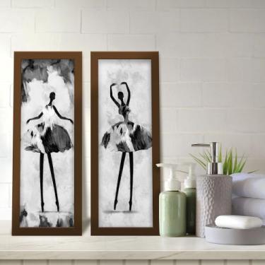 Imagem de Kit 2 Quadros Decorativos Lavabo Bailarina Preto e Branco Aquarela Ele