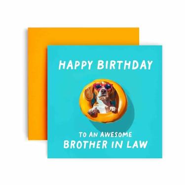 Imagem de Huxters Cartão de feliz aniversário engraçado cunhado - cartão de presente incrível cachorro na piscina para ele cartão para cunhado - 14,8 cm (cunhado)