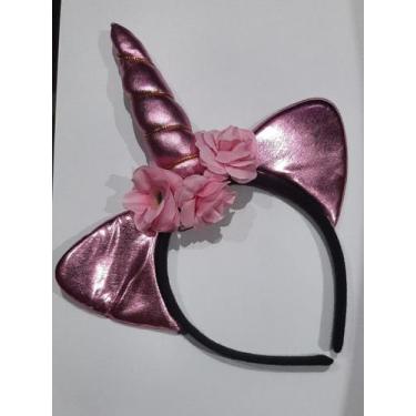 Imagem de Tiara de unicorinio metalizada halloween festas - MC Presentes, Rosa