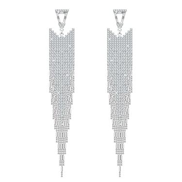 Imagem de KristLand - S925 Prata/Liga Gancho Elegante Corrente Borla Brincos de Couro Longo Franja Pendurado Simples Brincos Delicados, Cristal, Cristais