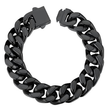 Imagem de ChainsHouse Pulseira masculina de elos cubanos de aço inoxidável, 5 mm/7 mm/9 mm/12 mm de largura, 19 cm/21 cm/22,9 cm, preto/pulseira de corrente banhada a ouro 18K para homens, com caixa de presente