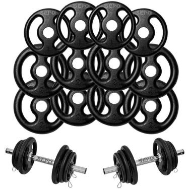 Imagem de Kit 20kg Anilha Ferro e Barras Musculação Halter-Unissex