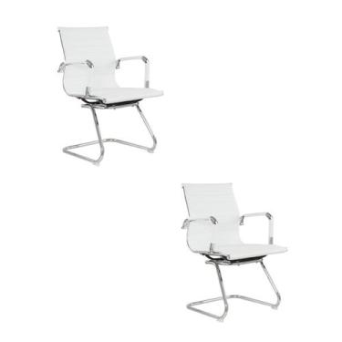 Imagem de Kit 2 Cadeiras Escritório Interlocutor Fixa Esteirinha material sintét