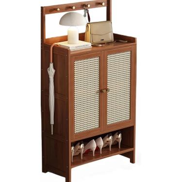 Imagem de Armário de armazenamento de sapatos de vime de plástico, armário de sapatos de bambu, armário de armazenamento de sapatos oculto para corredor, porta-sapatos independente com 1~4 portas e