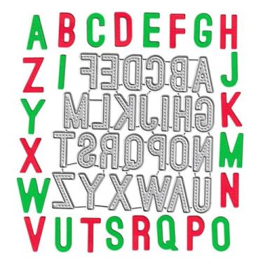 Imagem de 26 moldes de corte de alfabeto maiúsculas, 26 letras maiúsculas, moldes de estênceis de metal em relevo para cartões, álbuns de recortes e decoração de cartões de papel DIY