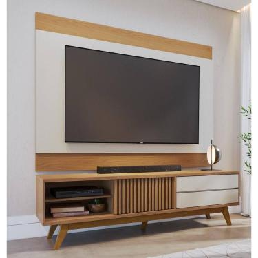 Imagem de Rack Bancada com Painel 2mt Para TV até 75 Polegadas Freijó Off White - Colibri