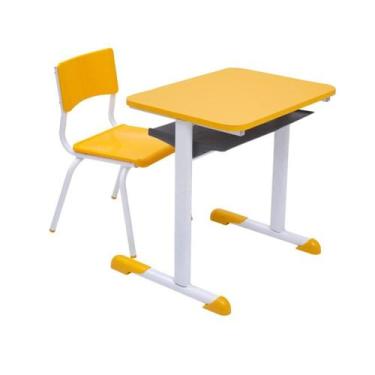 Imagem de Kit Escolar Individual Mesa e Cadeira Infantil cor Amarelo - Central A