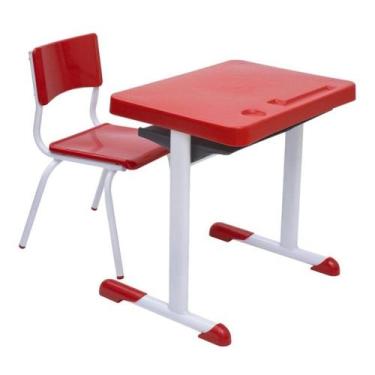 Imagem de Kit Escolar Individual Vermelho Mesa e Cadeira INFANTIL 03 a 06 Anos -