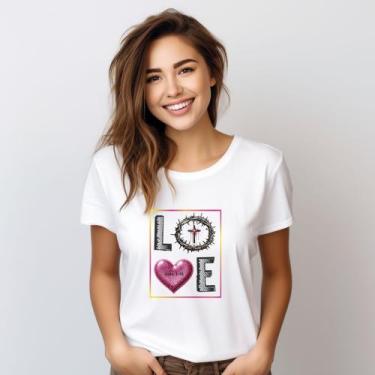 Imagem de Camiseta Feminina T-shirt 100% Algodão Estampas Religiosas Moda Cristã