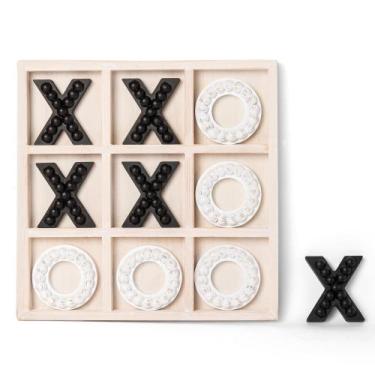 Imagem de Tabuleiro de jogo Tic Tac Toe GENMOUS, madeira, 27 cm, decoração rústi