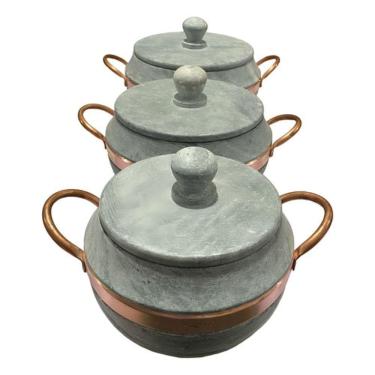 Imagem de Jogo De Panelas Pedra Sabão Bojuda Com Tampa De Pedra