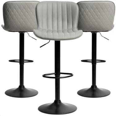 Imagem de Kit 03 Banqueta Giratória Alta Encosto Bancada Cozinha Bar (Cinza Clara)