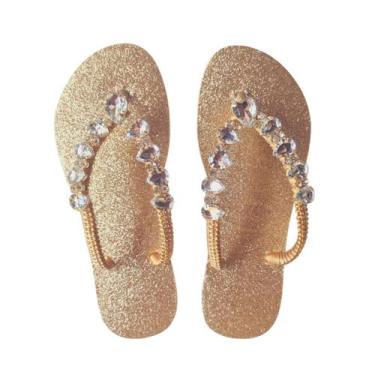 Imagem de Havaianas De Luxo Glitter Pedraria, Dourado, 33/34