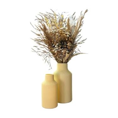 Imagem de Vaso Decoração estilo Nórdico minimalista decorativo flores moderno(Kit 20cm e 15cm,Amarelo)