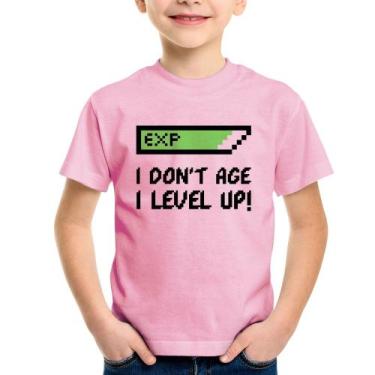 Imagem de Camiseta Infantil I Don't Age, I Level Up - Foca na Moda, Rosa bebê, 1