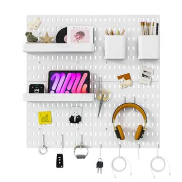 Imagem de Peg Board, kit de combinação modular para pendurar com acessórios para organizador de parede, organização de artesanato, exibição de ornamentos, placa de parede (55 cm x 55 cm, branco)