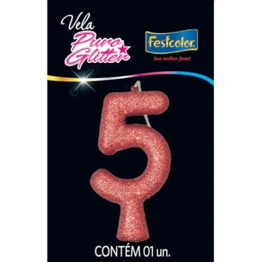 Imagem de Vela Puro Glitter Rose Gold N 5 - Embalagem com 1 unidade.