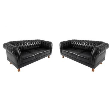Imagem de Dois Sofás Chesterfield Capitone Duque Corano Preto 1,80cm