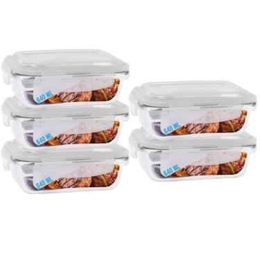 Imagem de Conjunto 5 Pote Vidro Hermético Marmita Tampa  640ml