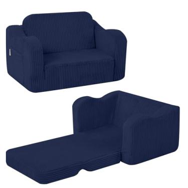 Imagem de MeMoreCool Cadeira infantil confortável para crianças de 1 a 3 anos, sofá-cama dobrável de veludo cotelê, cadeira dobrável 2 em 1, sofá-cama infantil, azul marinho