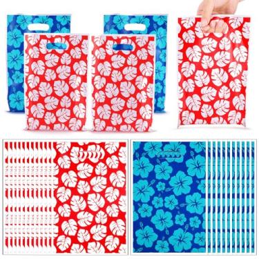 Imagem de Joottuan 50 peças de sacos de lembrancinhas de festa de desenho animado Havaí Sacos de plástico de hibisco com alças para artigos de festa de chá de bebê de aniversário