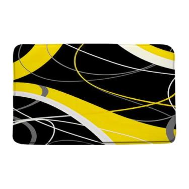 Imagem de GCTNBJL Tapete de banho geométrico amarelo preto branco listrado moderno banheiro cozinha tapete de espuma de memória, 45 x 76 centímetros