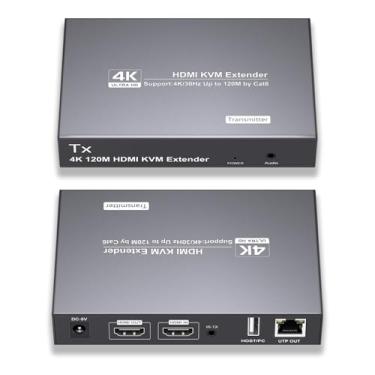 Imagem de RYXN Extensor USB HDMI KVM sobre Cat6 transmite 4K @30Hz até 394 pés/120 m, com 2 portas USB, suporta controle remoto de mouse e teclado, ambas as extremidades possuem função extrator de áudio