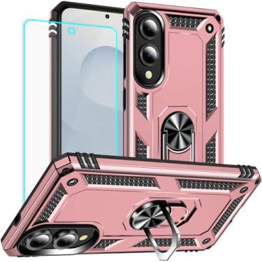 Imagem de Capa para Samsung Galaxy S25 Edge: Galaxy S25 Edge com protetor de tela - Capas protetoras de grau militar com suporte de anel de dedo para Samsung S25 Edge (ouro rosa)