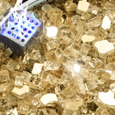 Imagem de NUPICK Vidro de fogo de 2,3 kg, vidro refletivo de 1/2 polegada, pedra de vidro de fogueira temperado para propano ou gás natural, pedras de vidro para mesa de fogueira, vidro de lareira para