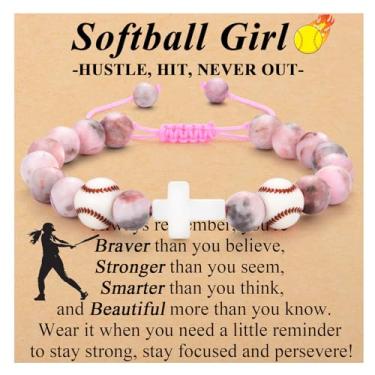 Imagem de OAVOOK Presentes de softbol para meninas, pulseiras de softball, presentes de equipe para filha, neta, treinadora, amiga, presente de aniversário/Natal/formatura, Softball Gift, Sem metal, Sem Pedra