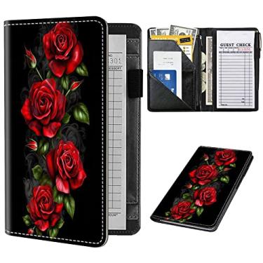 Imagem de Livro de servidor para garçonete, organizador de livros de garçonete de couro com bolso com zíper para garçom, carteira de servidor, avental de servidor e livros de verificação de convidados para