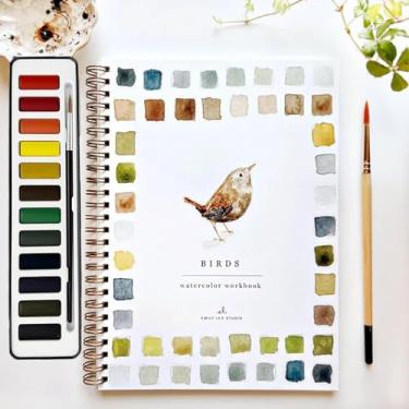 Imagem de Livro de exercícios em aquarela, guia para iniciantes com kit de pintura em aquarela de 12/24 cores com pincéis, caderno de exercícios Lex aquarela, caderno de desenho de aquarela para crianças e
